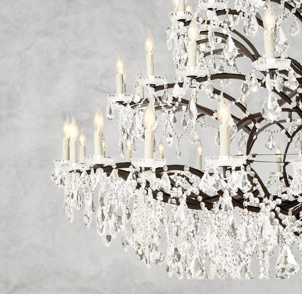 19th C. Rococo Iron & Crystal Round Chandelier 18", 28", 33", 40", 60", 101"